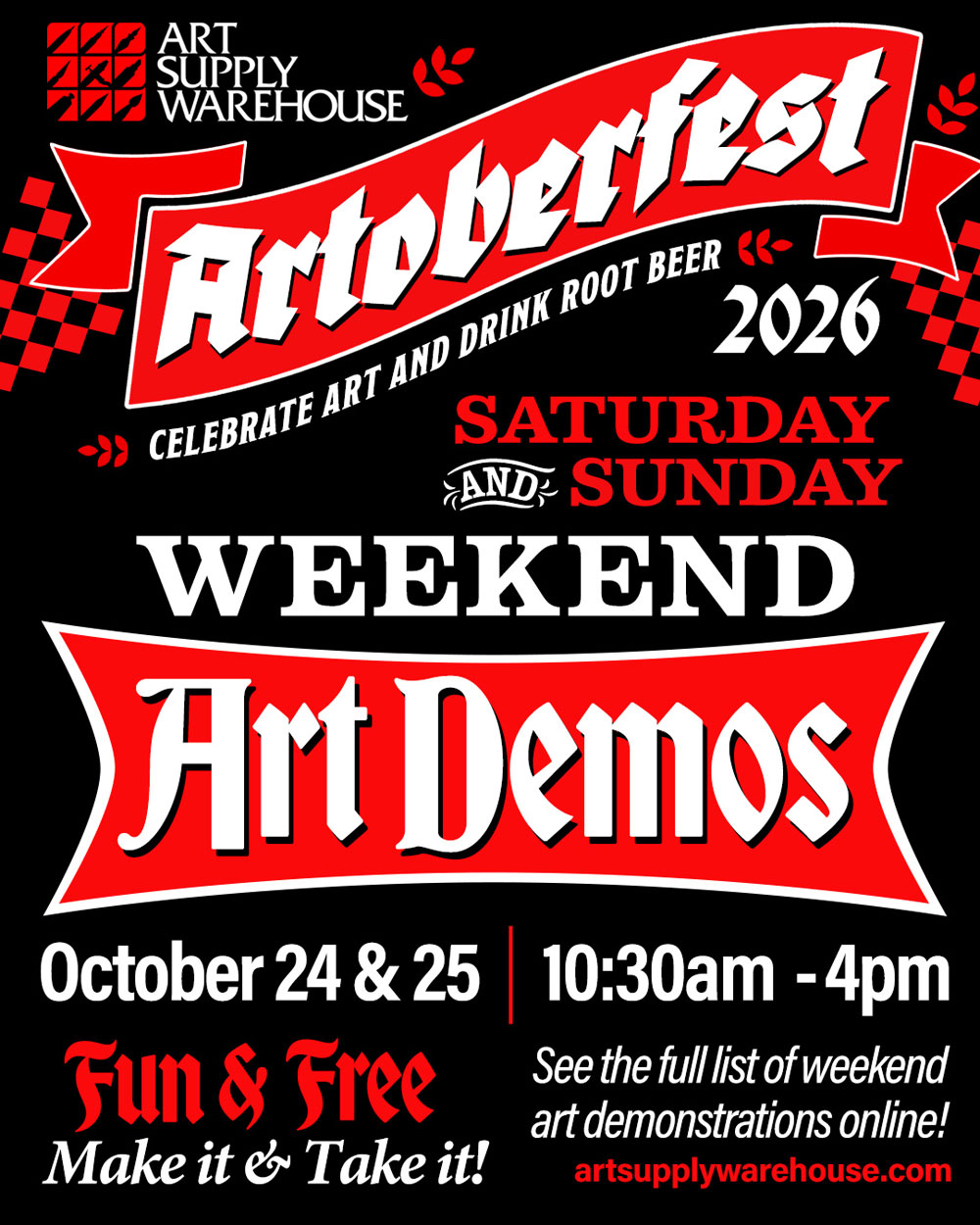 Artoberfest Demo Schedule for Saturday and Sunday.