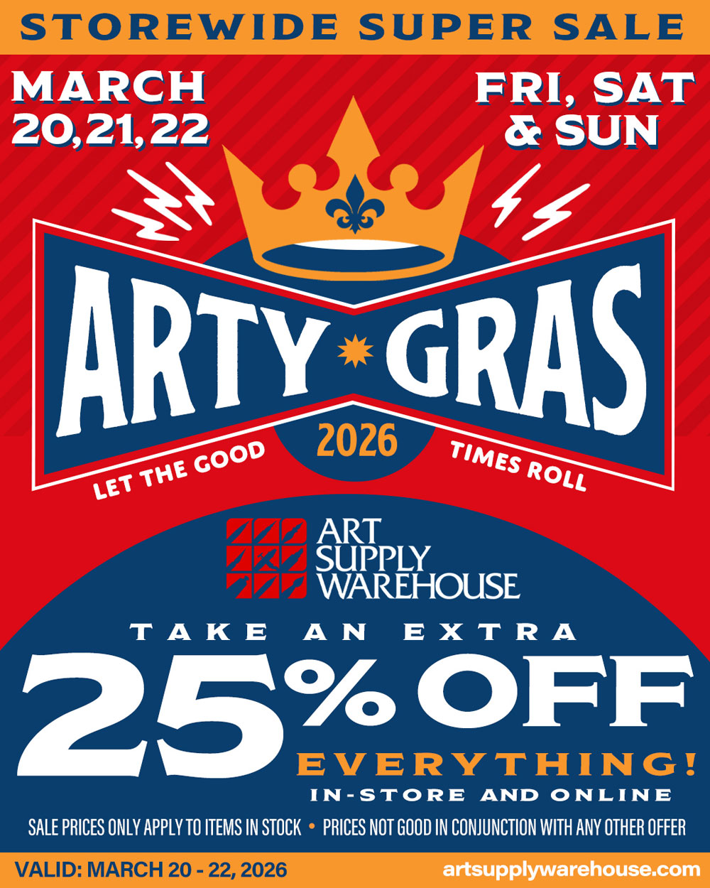 Arty Gras Sale 25% Off Everything