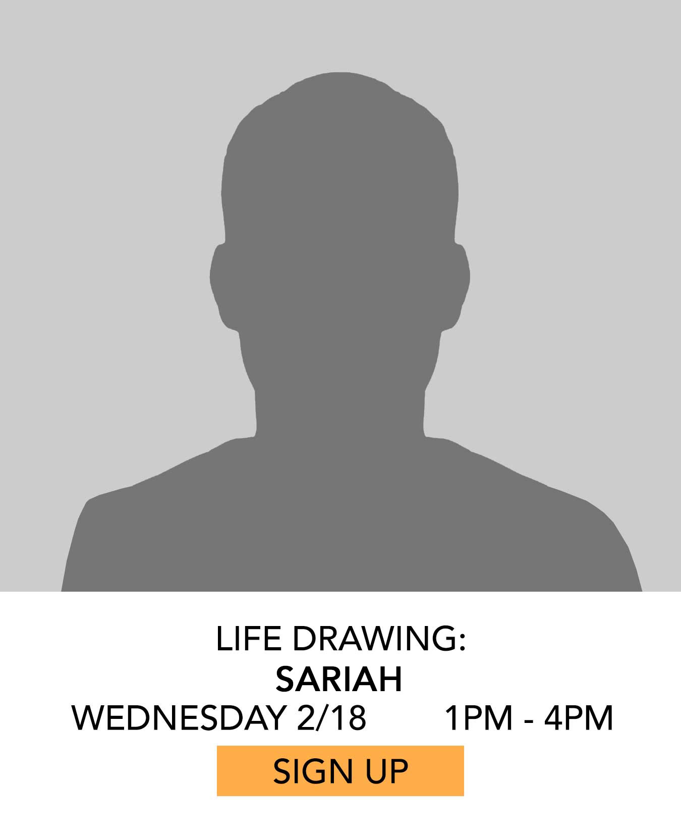 Life Drawing: Sariah. Wednesday 02/18 from 1pm to 4pm. Click to Sign Up.