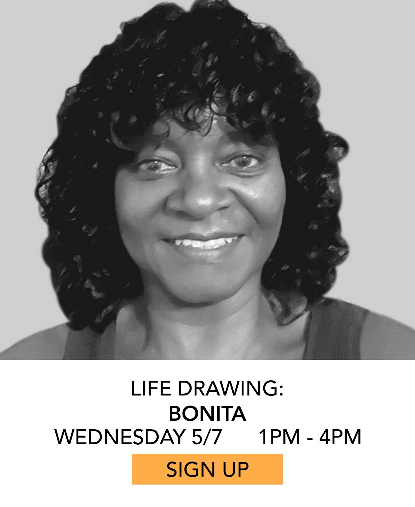 Life Drawing: Bonita. Wednesday 05/07 from 1pm to 4pm. Click to Sign Up.