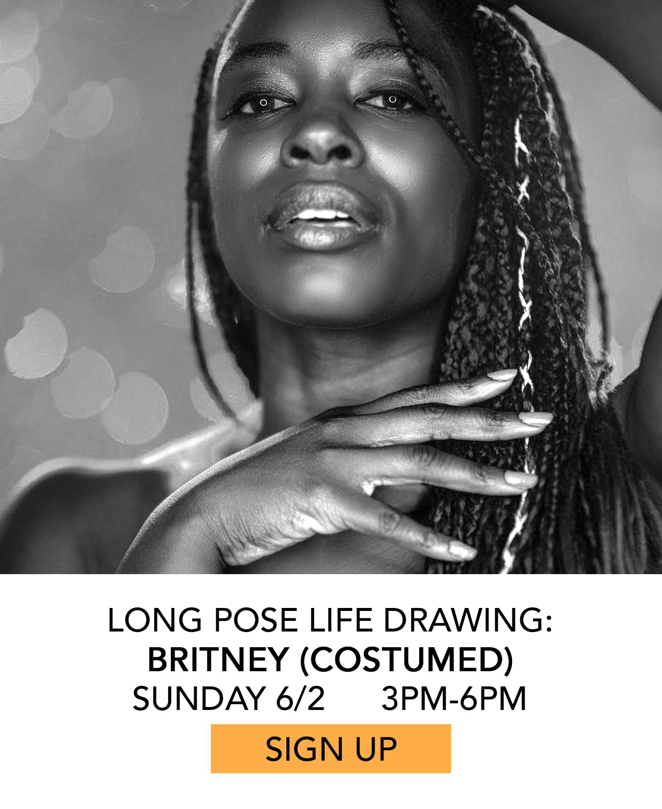 Life Drawing: Britney (costumed). Sunday 6/2 from 3pm to 6pm. Click to Sign Up.