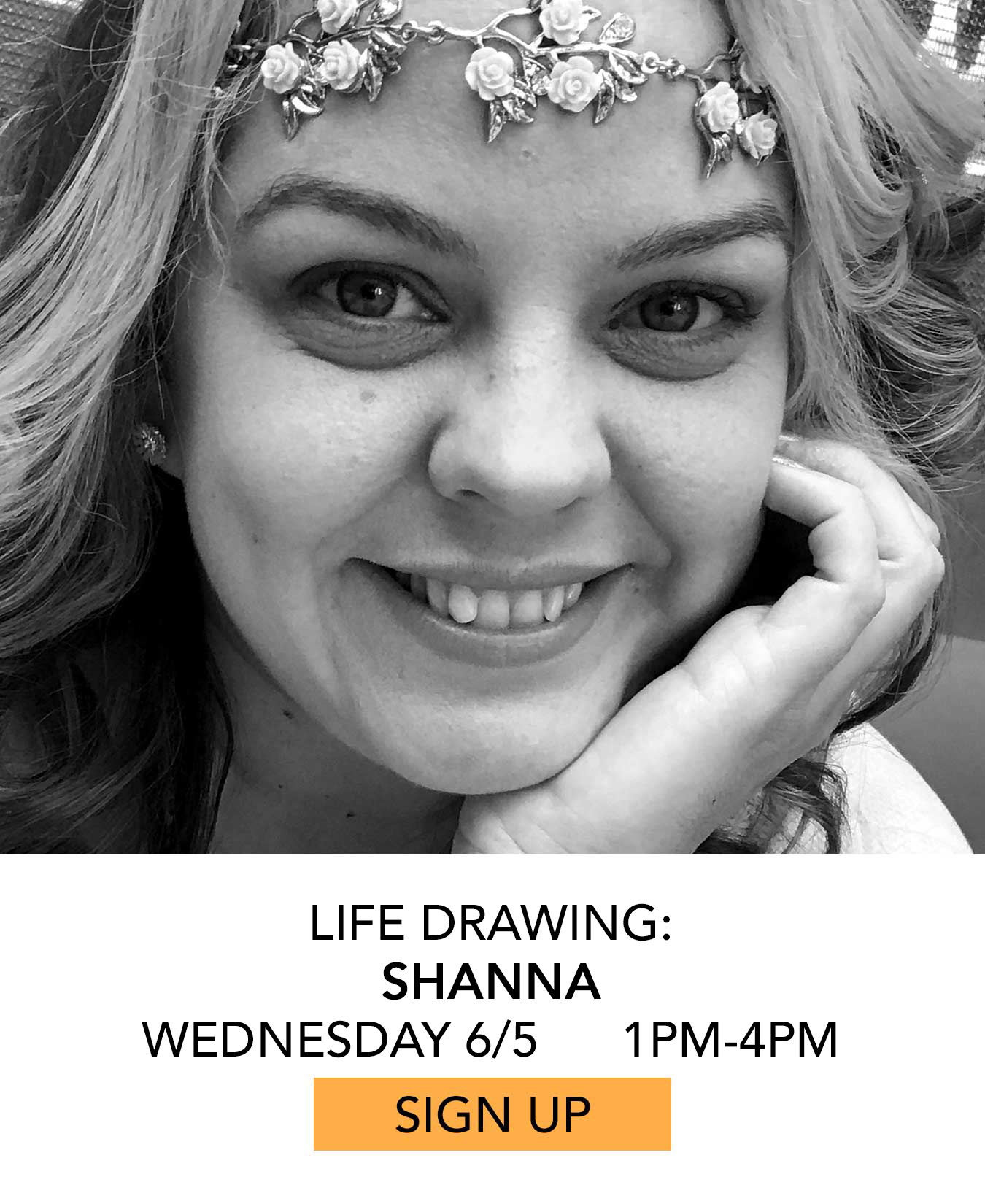 Life Drawing: Shanna. Wednesday 6/5 from 1pm to 4pm. Click to Sign Up.