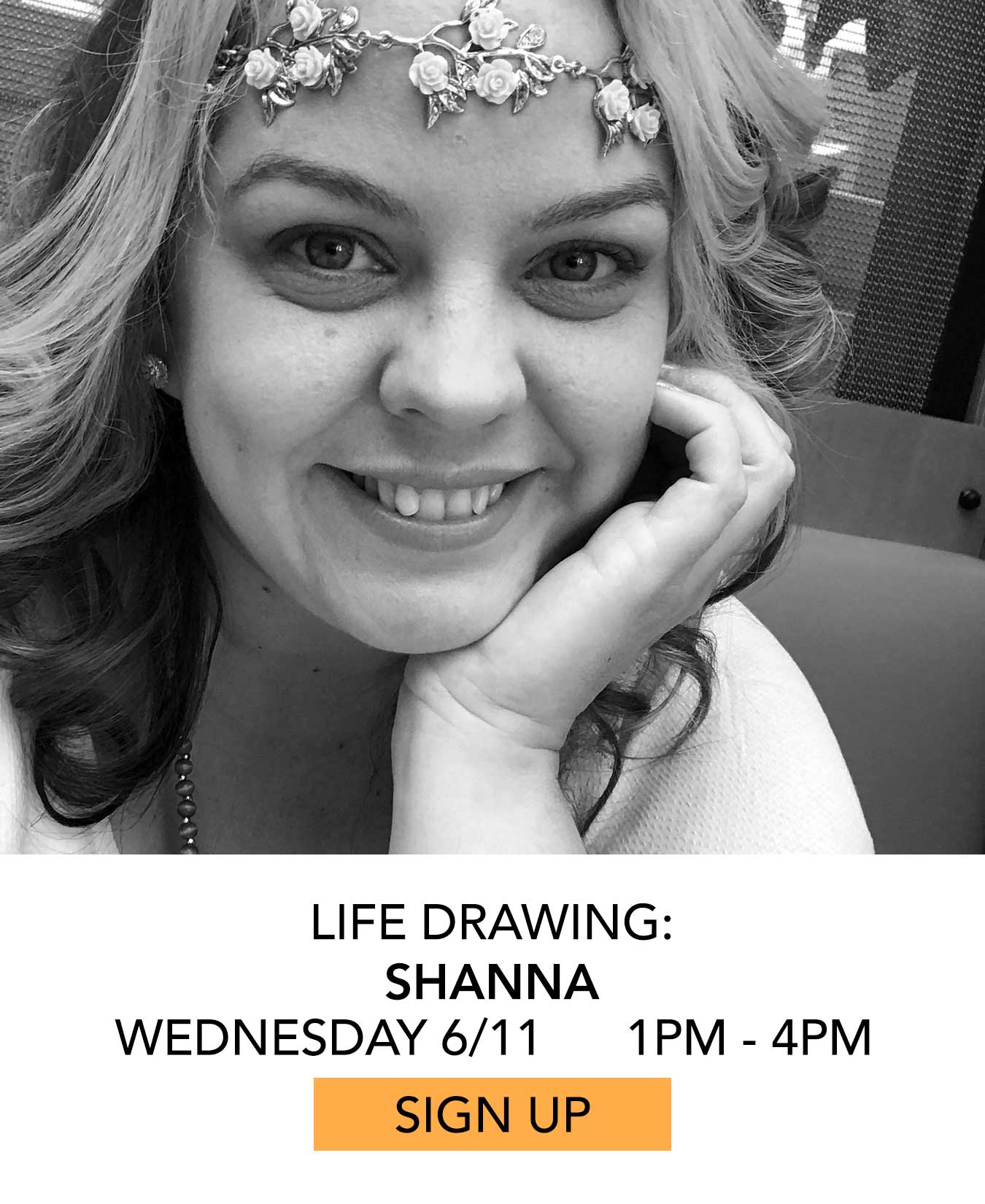 Life Drawing: Shanna. Wednesday 06/11 from 1pm to 4pm. Click to Sign Up.