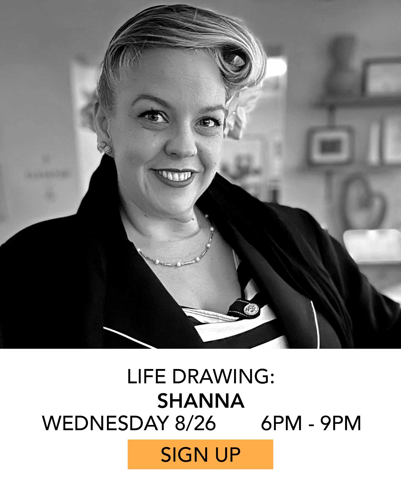 Life Drawing: Shanna. Wednesday 08/26 from 6pm to 9pm. Click to Sign Up.