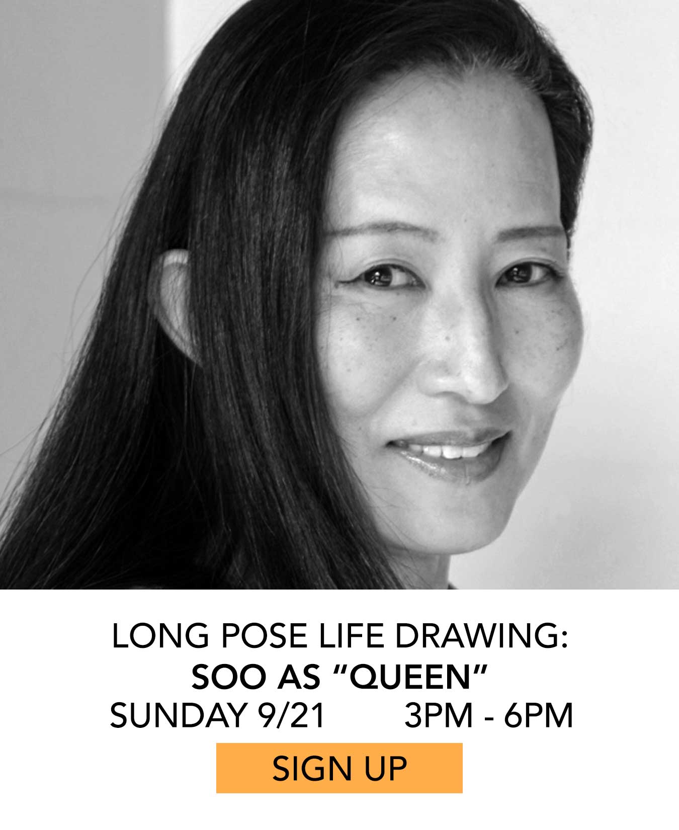 Long Pose Life Drawing: Soo as Queen. Sunday 09/21 from 3pm to 6pm. Click to Sign Up.
