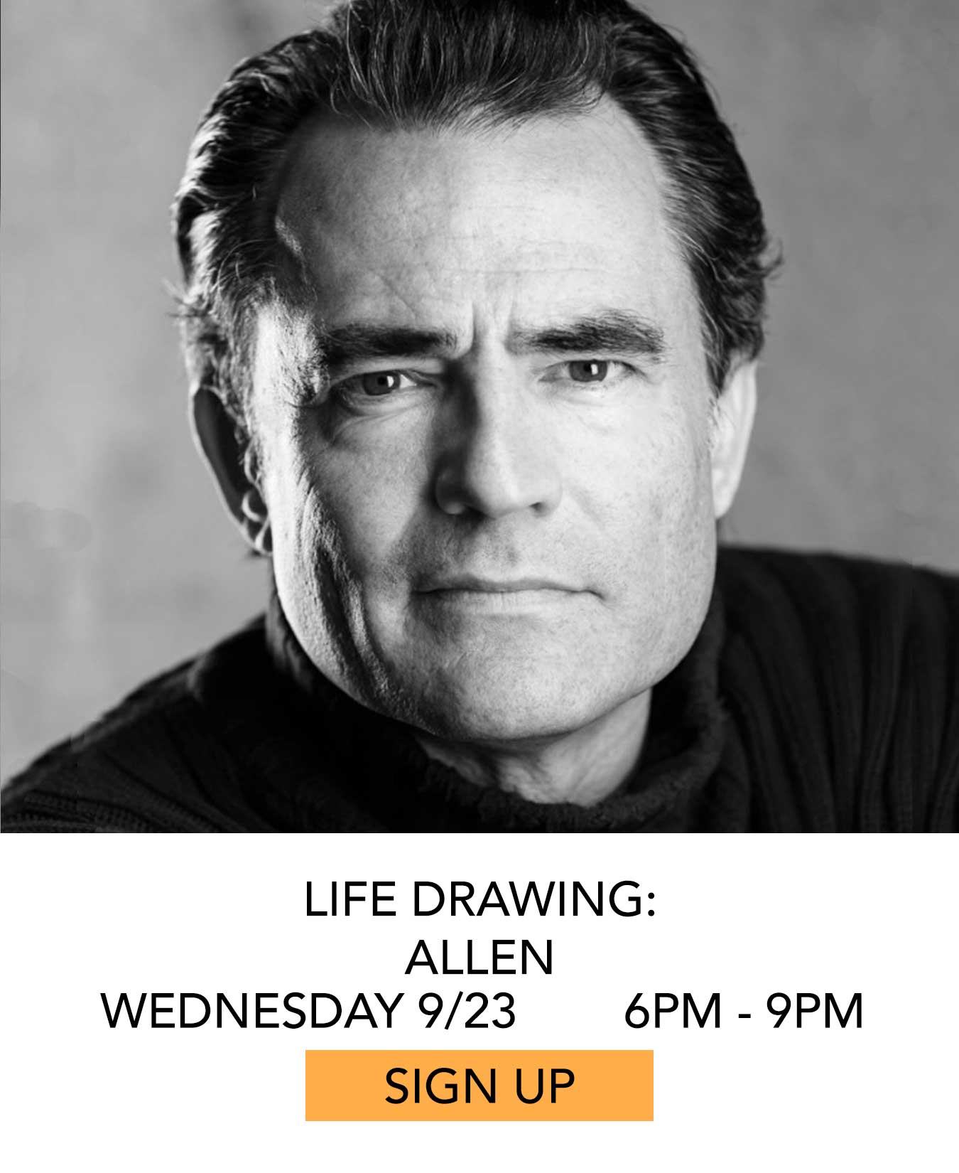 Life Drawing: Allen. Wednesday 09/23 from 6pm to 9pm. Click to Sign Up.