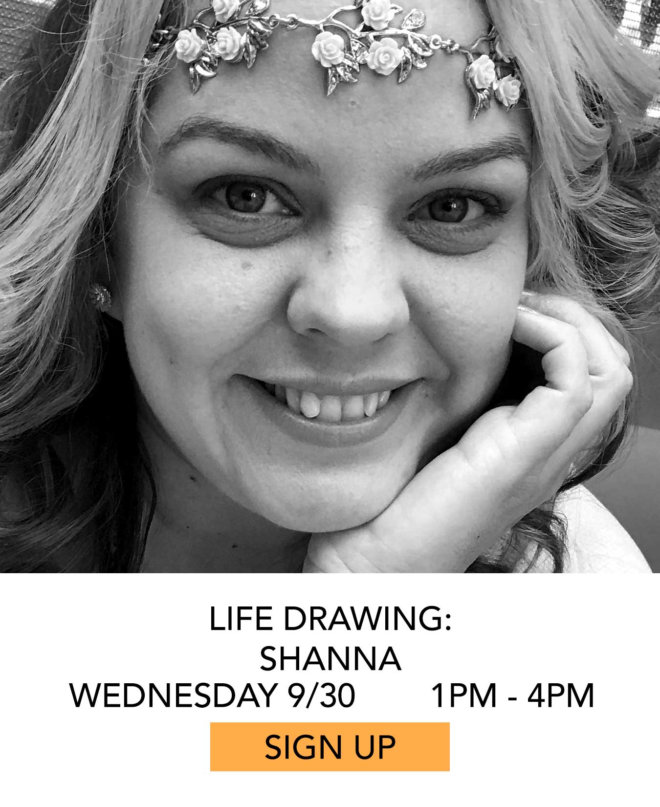 Life Drawing: Shanna. Wednesday 09/30 from 1pm to 4pm. Click to Sign Up.