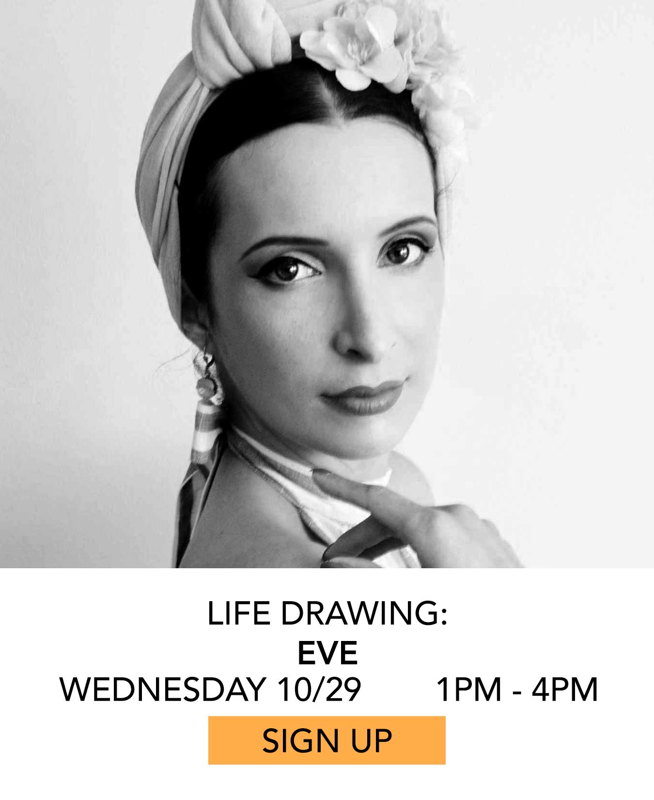 Life Drawing: Tiina. Wednesday 10/29 from 1pm to 4pm. Click to Sign Up.