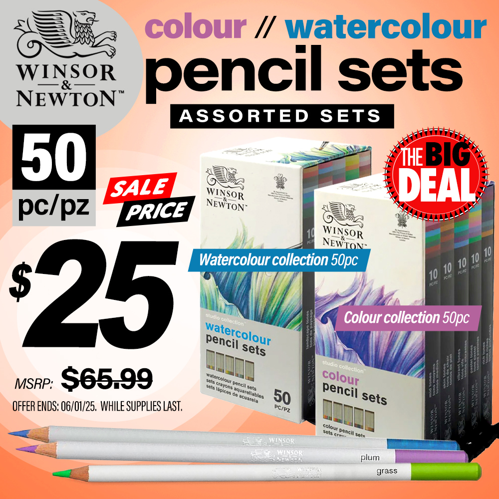 The Big Deal. Winsor & Newton 50pc Pencil Sets in Colour and Watercolour. MSRP $65.99, Big Deal Price $25.00. Offer valid until June 1, 2025. While supplies last.