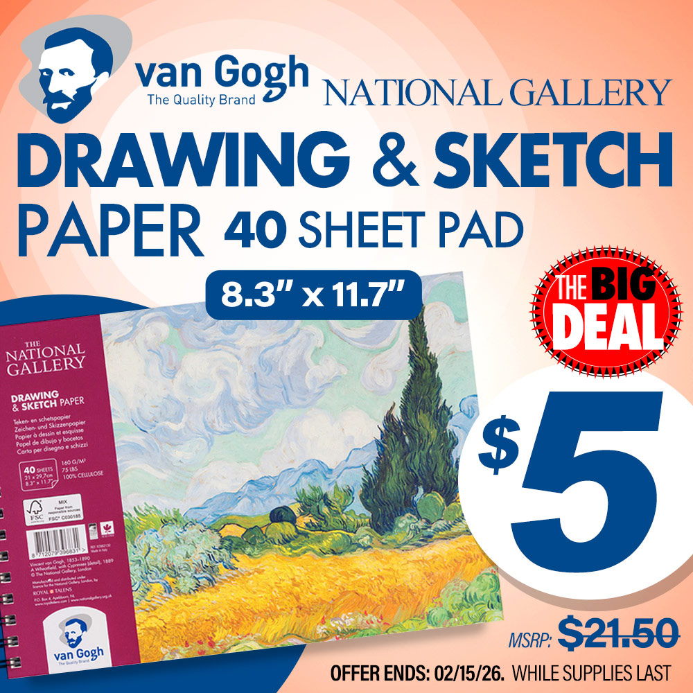 Van Gogh National Gallery Drawing & Sketching Paper Pad 8.3x11.7. MSRP $21.50, Big Deal Sale Price $5.00! Offer valid until February 15, 2026. While supplies last.