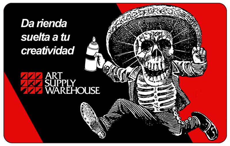 Art Supply Warehouse Gift Card. Da rienda suelta a tu creatividad. Running calavera image.