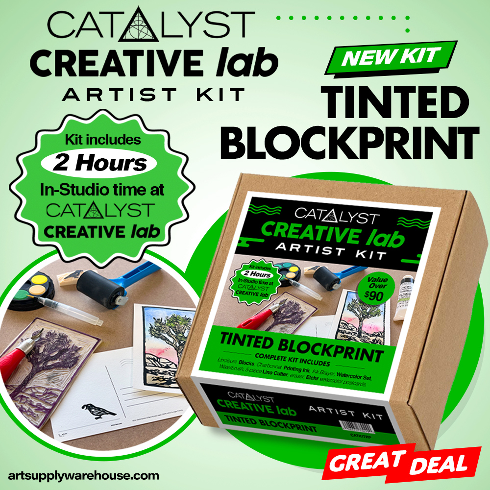 Catalyst Creative Lab Artist Kit. New Kit: Tinted Blockprint. Kit includes 2 hours of in-studio time at Catalyst Creative Lab. Great deal!