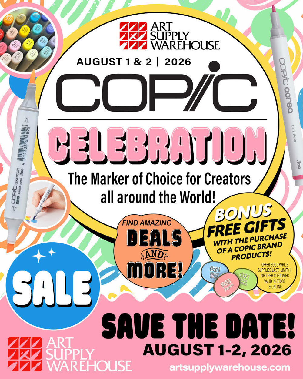Copic Celebration - August 1 and 2, 2026. Bonus Free Gifts, Find Amazing Deals