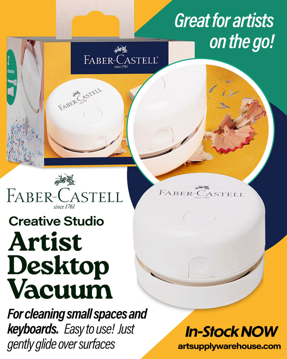 Faber-Castell Creative Studio Artist Desktop Vacuum. For cleaning small spaces and keyboards. Easy to use.