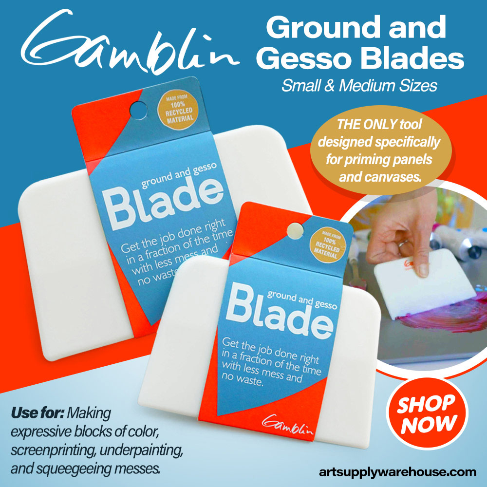 Gamblin Ground and Gesso Blades! Small & Medium Sizes. The only tool designed specifically for priming panels and canvases. Use for making expressive blocks of color, screenprinting, underpainting and squeegeeing messes.