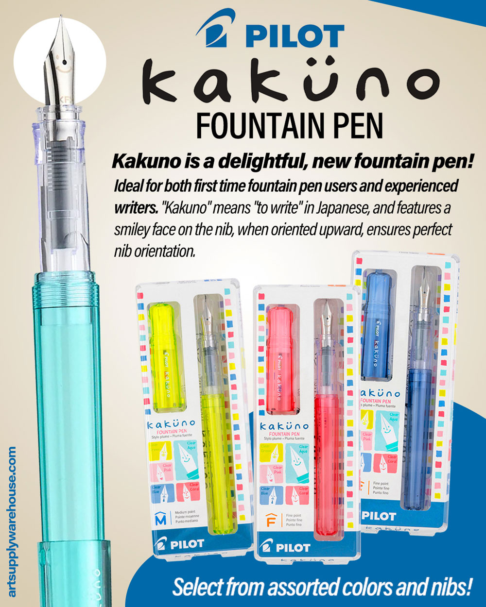 Pilot Kakuno Fountain Pen. Kakuno is a delightful new fountain pen! Ideal for both first time users and experienced writers!
