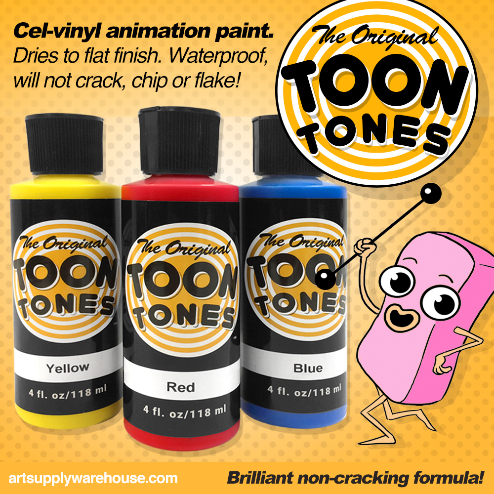 The Original Toon Tones. Cel Vinyl Color Paint. Waterproof acrylic will not chip or flake. Brilliant non-cracking formula! Made in California.