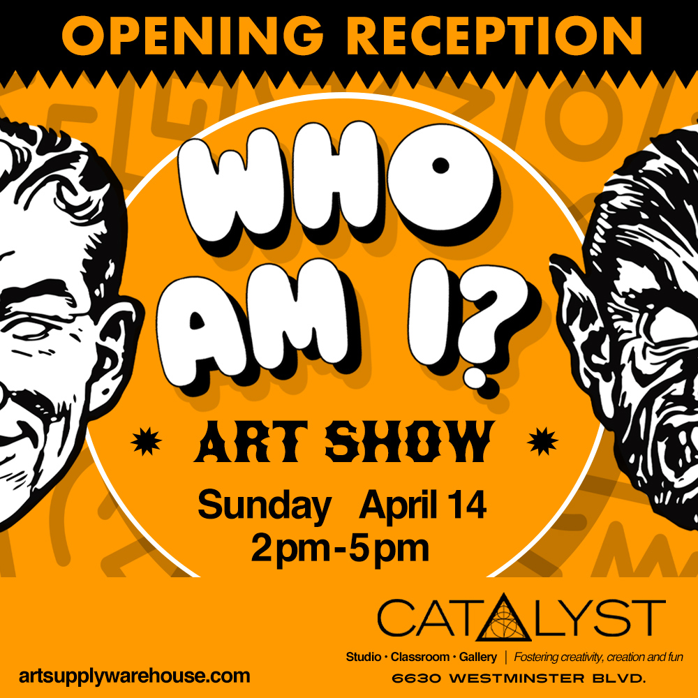 Open Call for Entries. Who Am I Art Show. Paint, draw, collage and more an internal self portrait on one canvas and your external portrait on the other canvas (open to interpretation). Show us how you see yourself and how the rest of the world views you! Submission deadline April 1, 2024. Catalyst Studio, Classroom, Gallery.