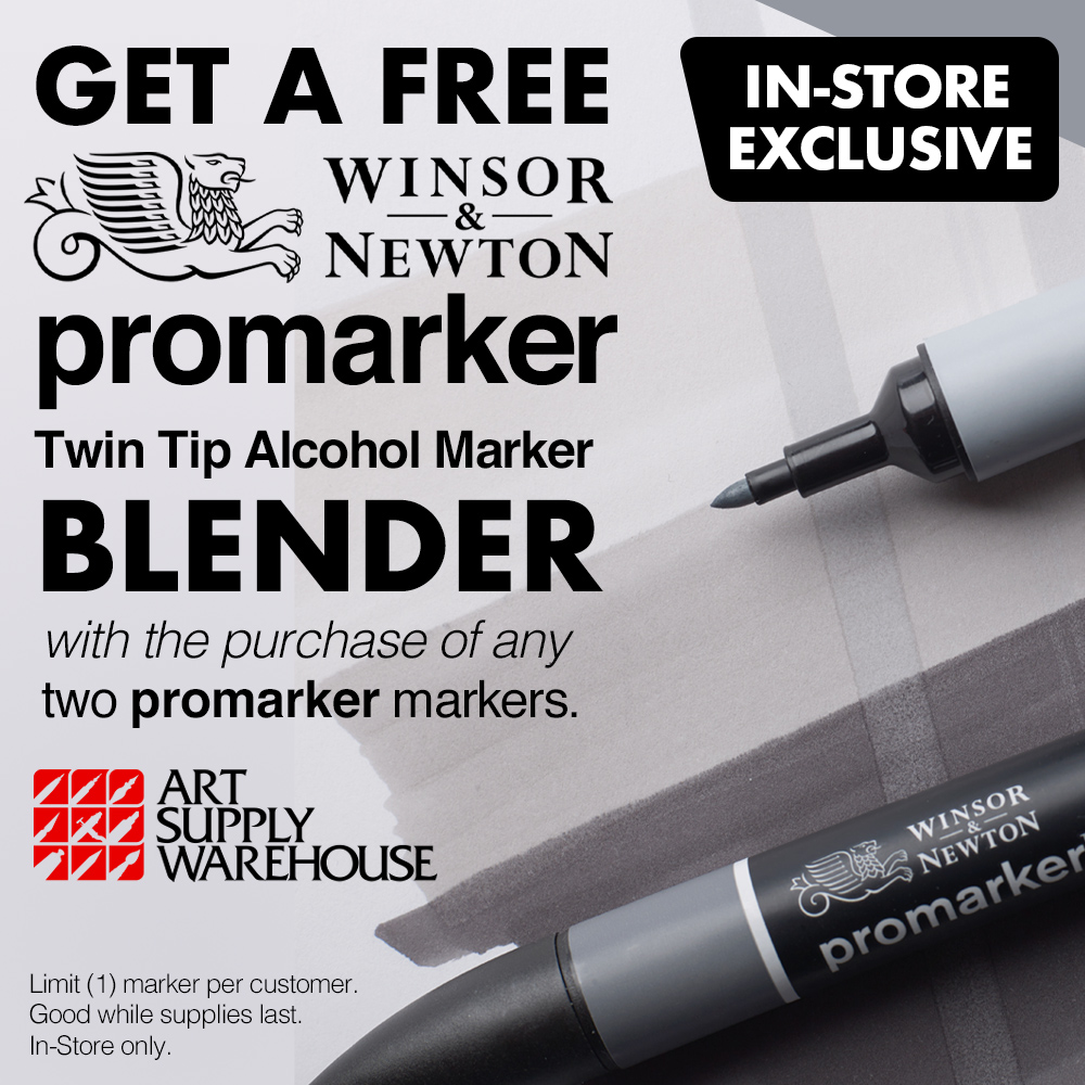 Get a Free Winsor & Newton Promarker twin-tip alcohol marker blender with the purchase of any two promarker markers. In Store Exclusive. Limit (1) marker per customer. Good while supplies last. In-Store only.