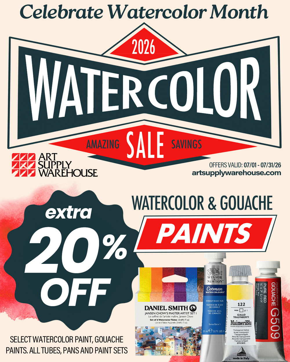 Watercolor Month, Paints Extra 20% Off